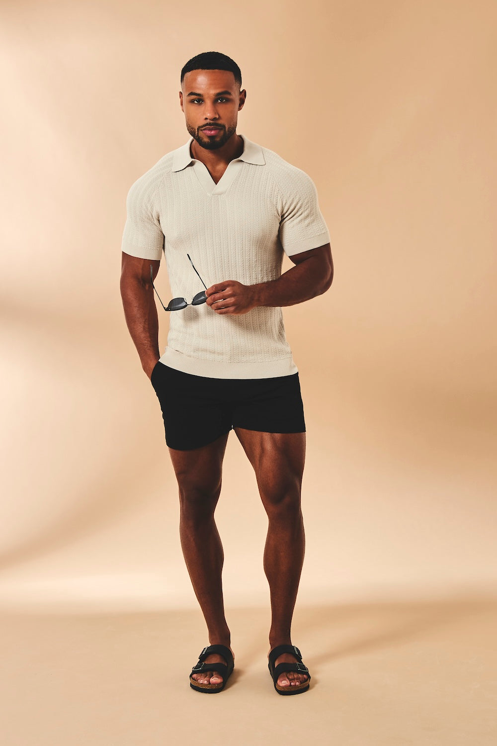 Muscle Fit Chino Shorts - Shorter Length in Black