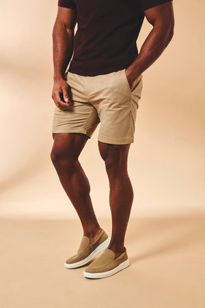 Muscle Fit Chino Shorts in Stone