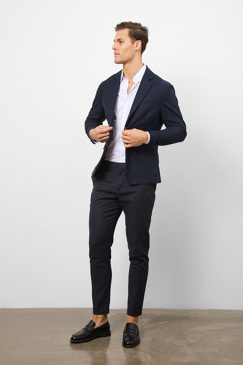 Linen Blend Suit Jacket in Navy - TAILORED ATHLETE - ROW