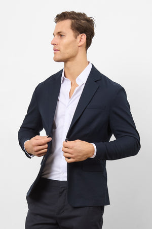 Linen Blend Suit Jacket in Navy - TAILORED ATHLETE - ROW