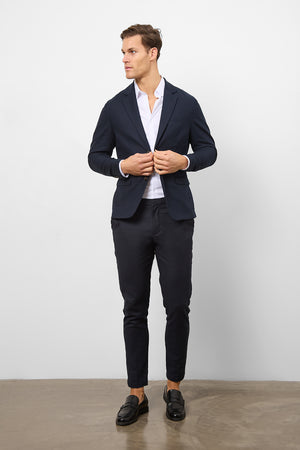 Linen Blend Suit Jacket in Navy - TAILORED ATHLETE - ROW