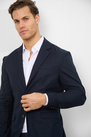 Linen Blend Suit Jacket in Navy - TAILORED ATHLETE - ROW