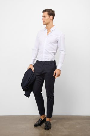 Linen Blend Suit Trousers in Navy - TAILORED ATHLETE - ROW