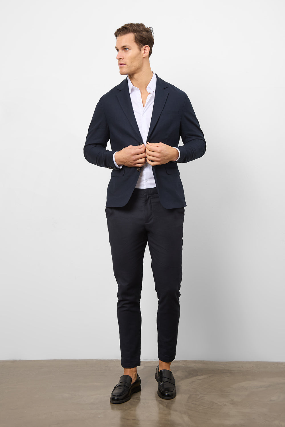 Linen Blend Suit Trousers in Navy - TAILORED ATHLETE - ROW