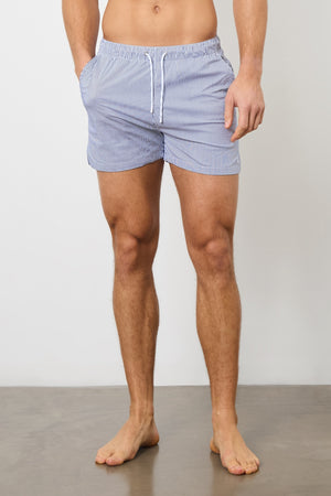 Fine Stripe Swim Short in Navy/White - TAILORED ATHLETE - ROW