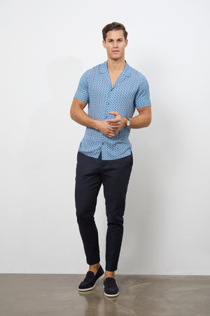 Printed Shirt in Slate Blue/White Circle Geo - TAILORED ATHLETE - ROW