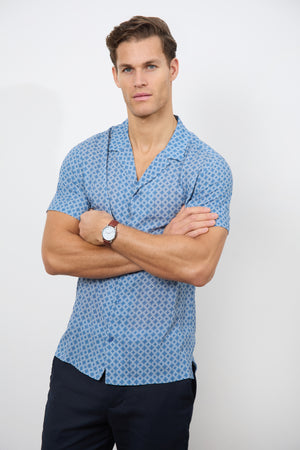 Printed Shirt in Slate Blue/White Circle Geo - TAILORED ATHLETE - ROW