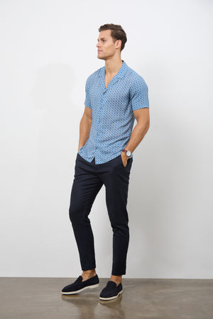 Printed Shirt in Slate Blue/White Circle Geo - TAILORED ATHLETE - ROW