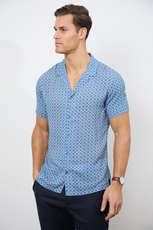 Printed Shirt in Slate Blue/White Circle Geo - TAILORED ATHLETE - ROW