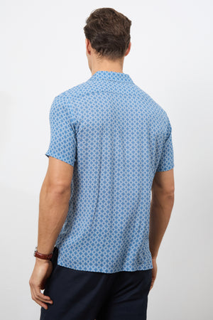 Printed Shirt in Slate Blue/White Circle Geo - TAILORED ATHLETE - ROW