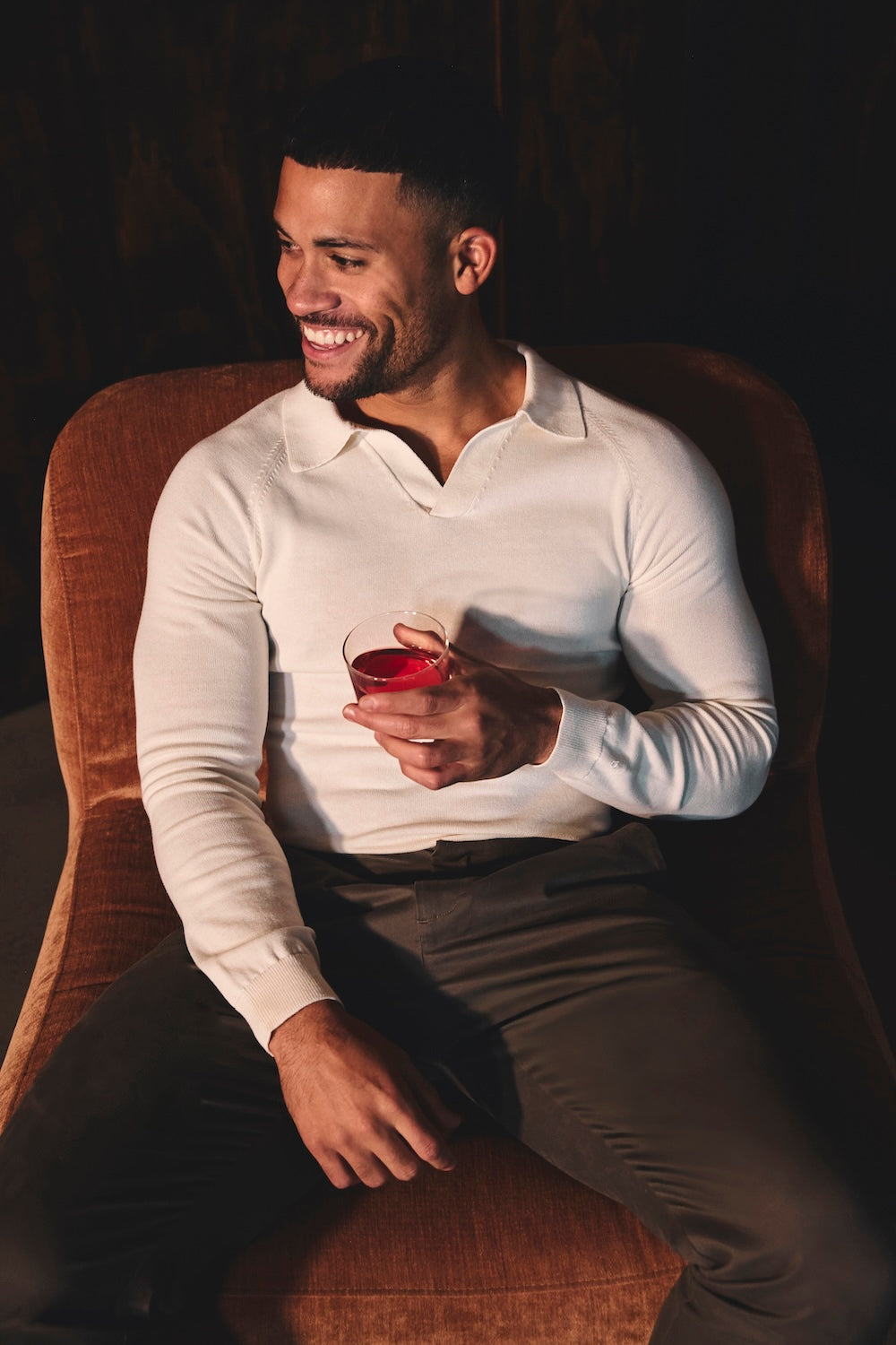 Open Collar Knitted Polo Shirt in Winter White