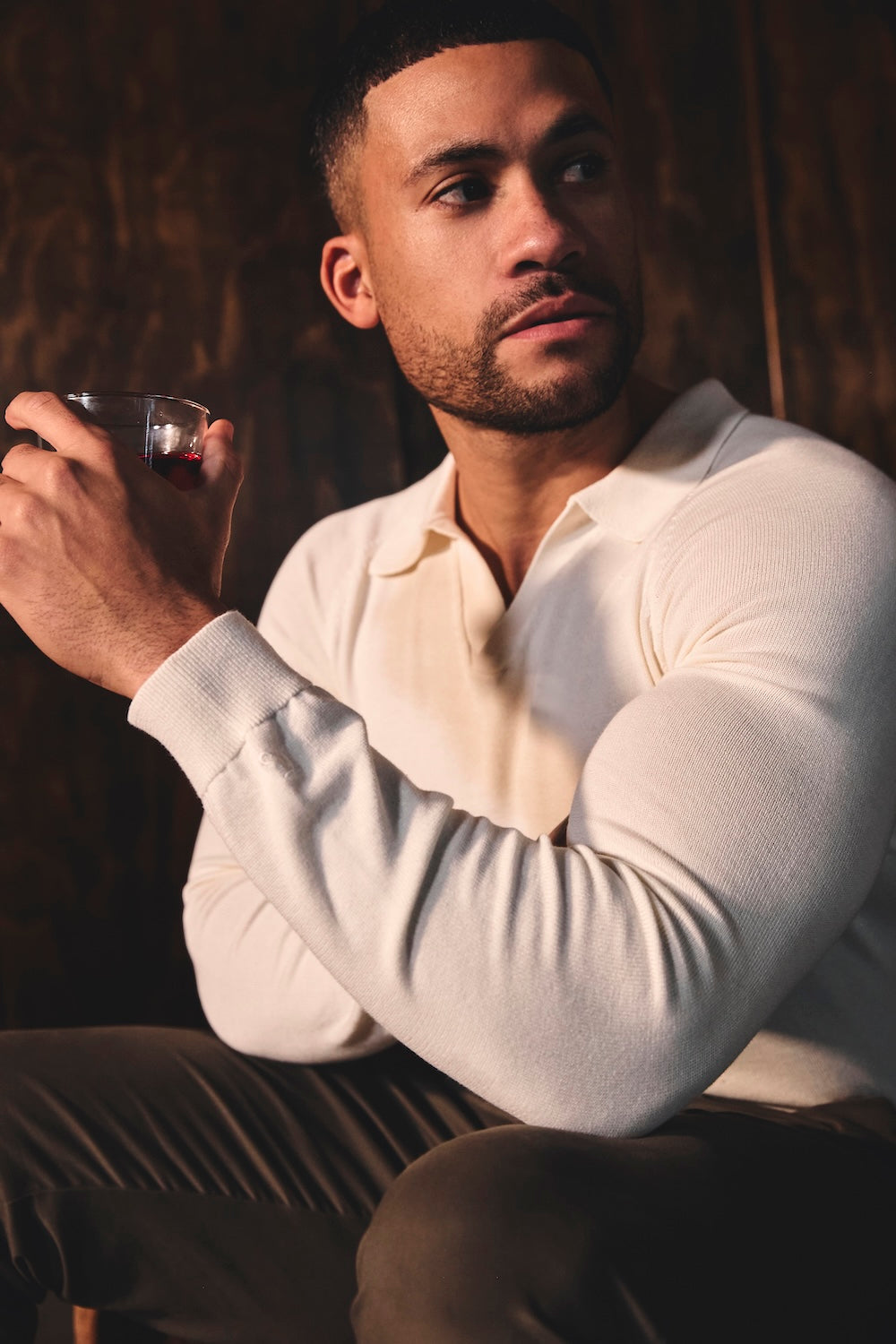 Open Collar Knitted Polo Shirt in Winter White