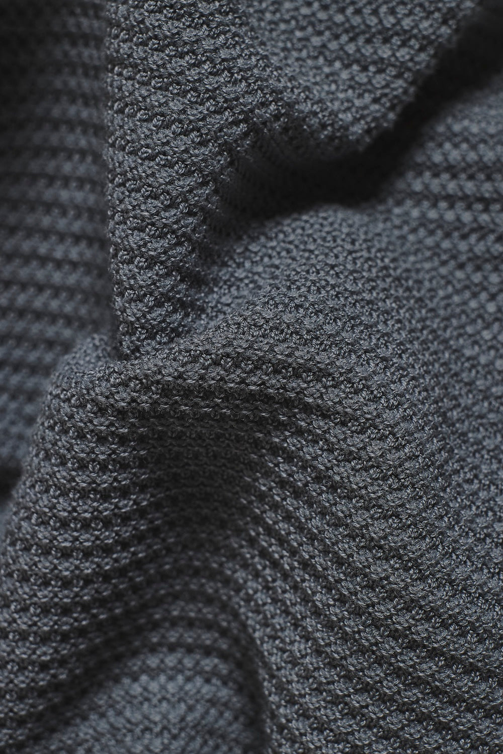 Textured Knitted Open Collar Polo Shirt in Dark Graphite