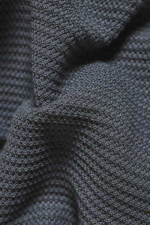 Textured Knitted Open Collar Polo Shirt in Dark Graphite