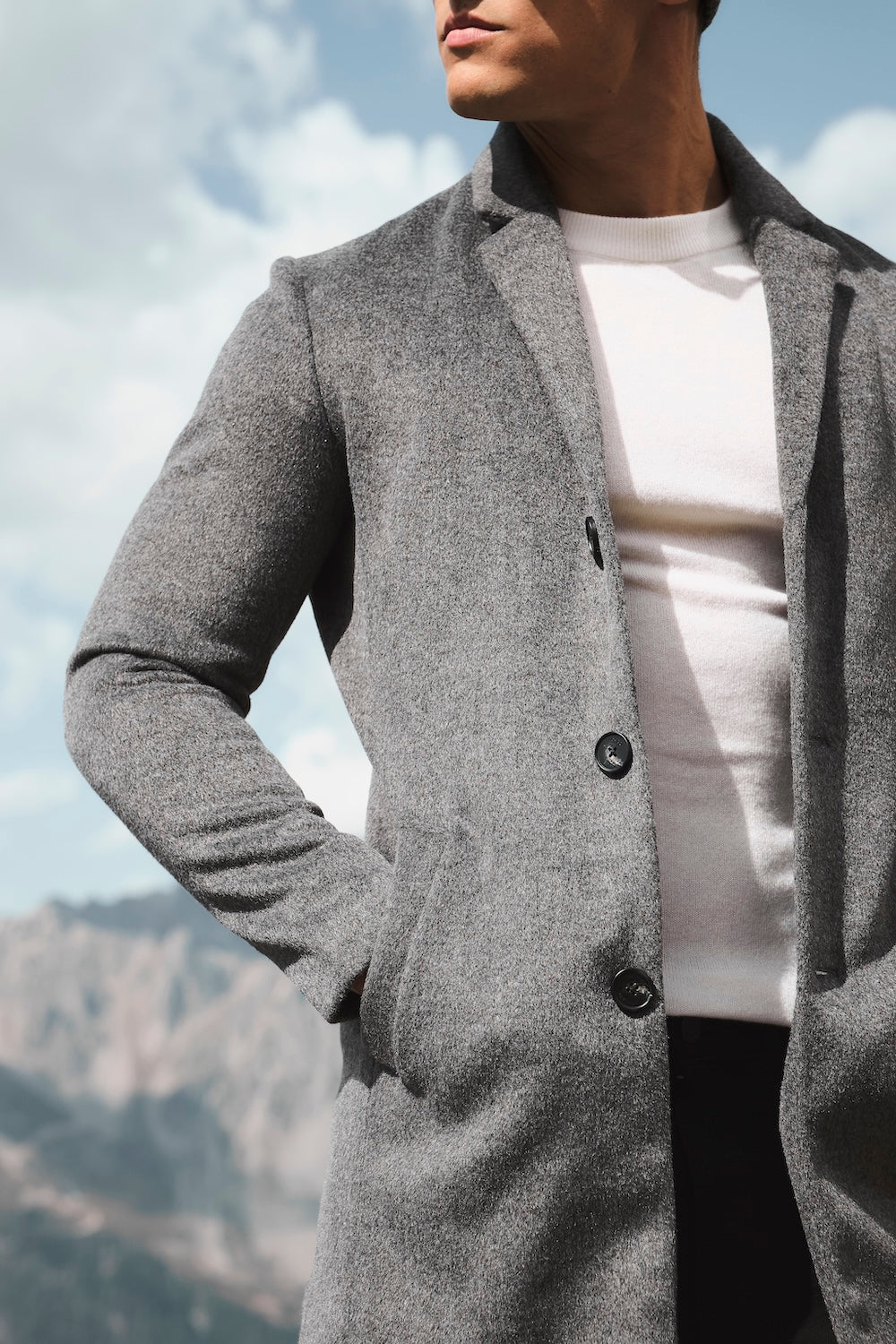 Single Breasted Overcoat in Grey