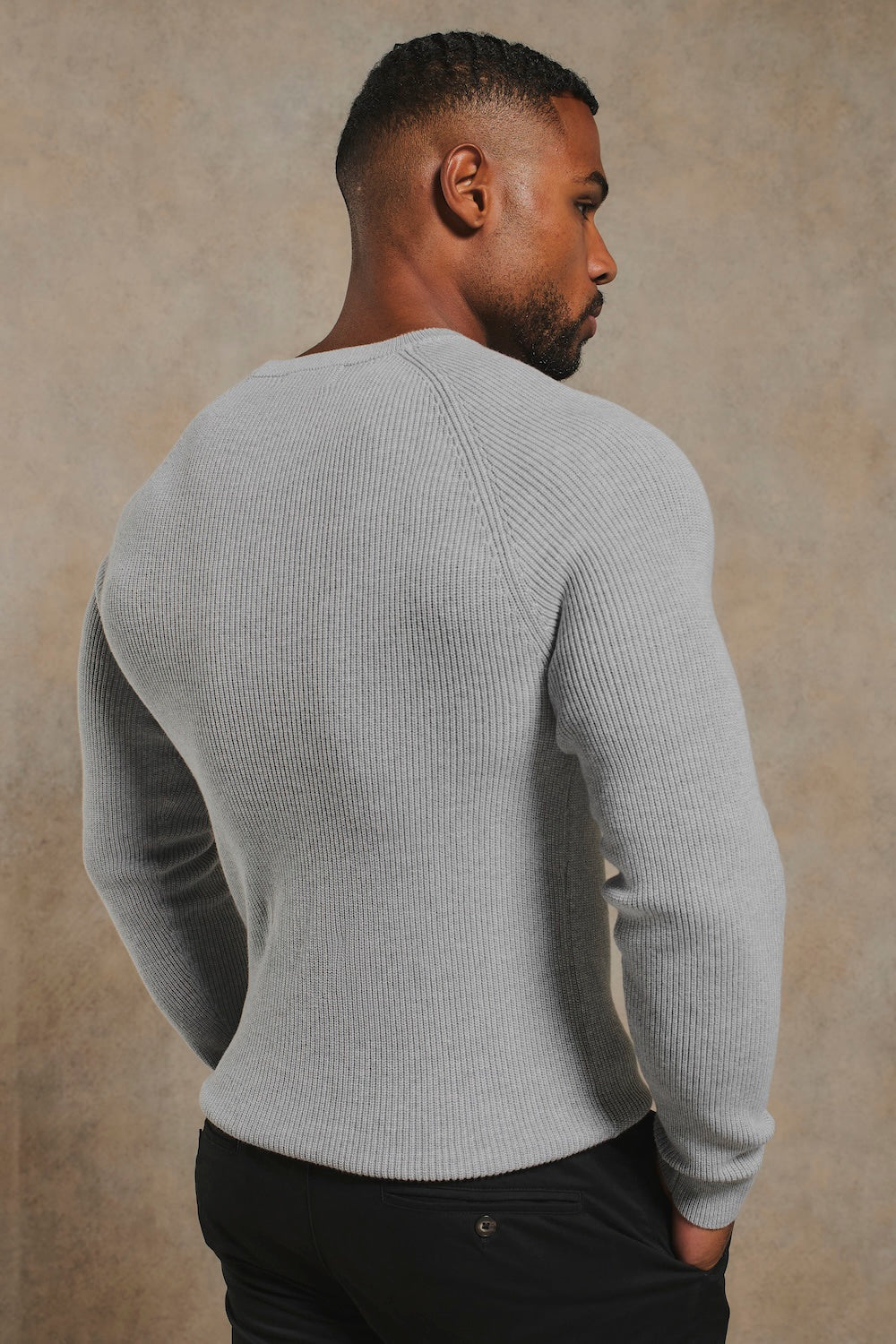 Pure Cotton Knitted Textured Crew Neck Jumper in Soft Grey Marl