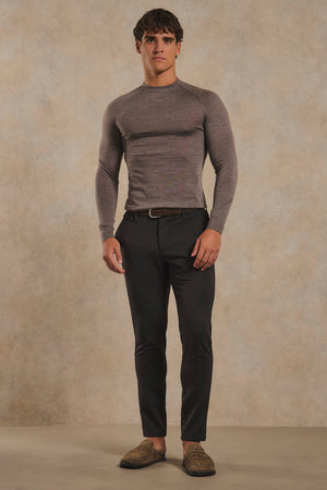 Extra Fine Merino Wool Crew Neck Jumper in Mocha Marl