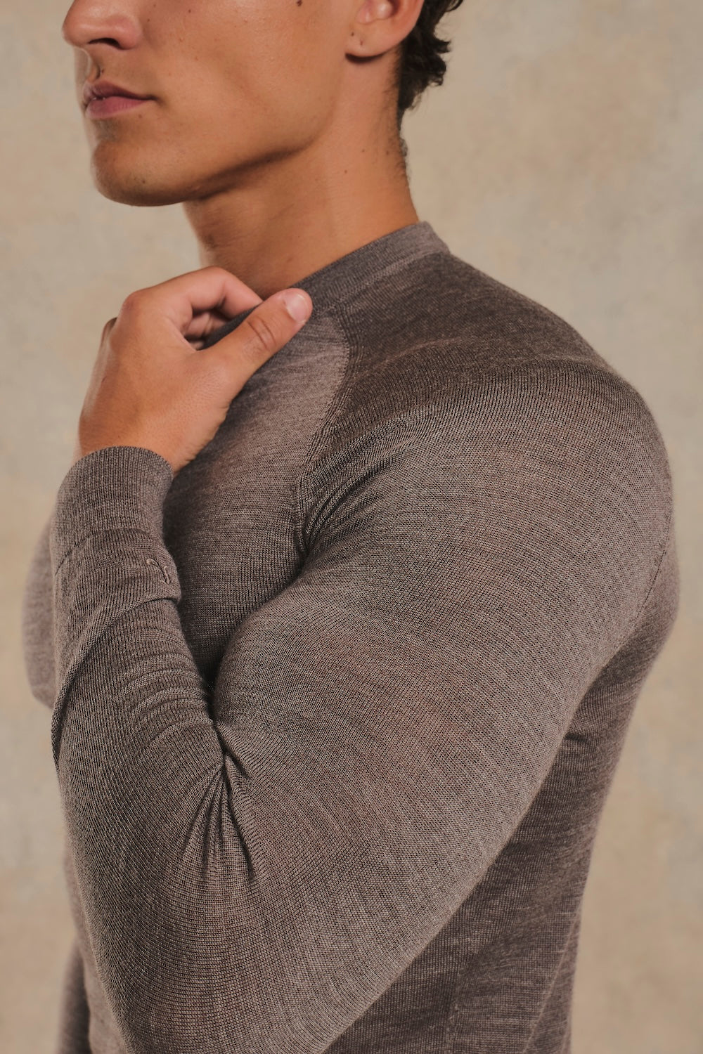 Extra Fine Merino Wool Crew Neck Jumper in Mocha Marl