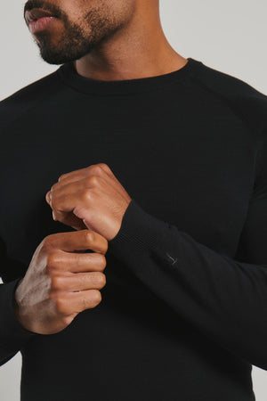 Pure Cotton Knitted Crew Neck Jumper in Black
