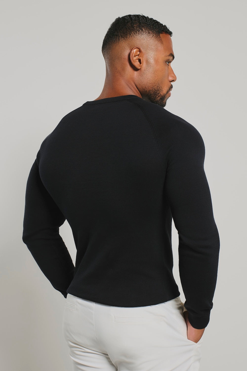 Pure Cotton Knitted Crew Neck Jumper in Black