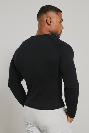 Pure Cotton Knitted Crew Neck Jumper in Black
