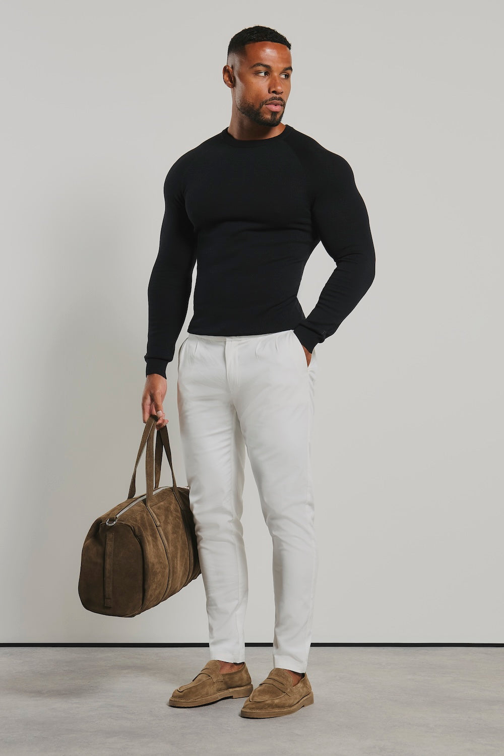 Pure Cotton Knitted Crew Neck Jumper in Black