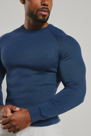 Pure Cotton Knitted Crew Neck Jumper in Airforce
