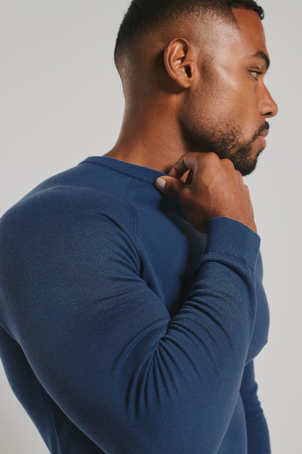 Pure Cotton Knitted Crew Neck Jumper in Airforce