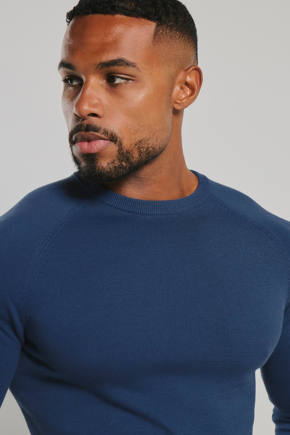 Pure Cotton Knitted Crew Neck Jumper in Airforce
