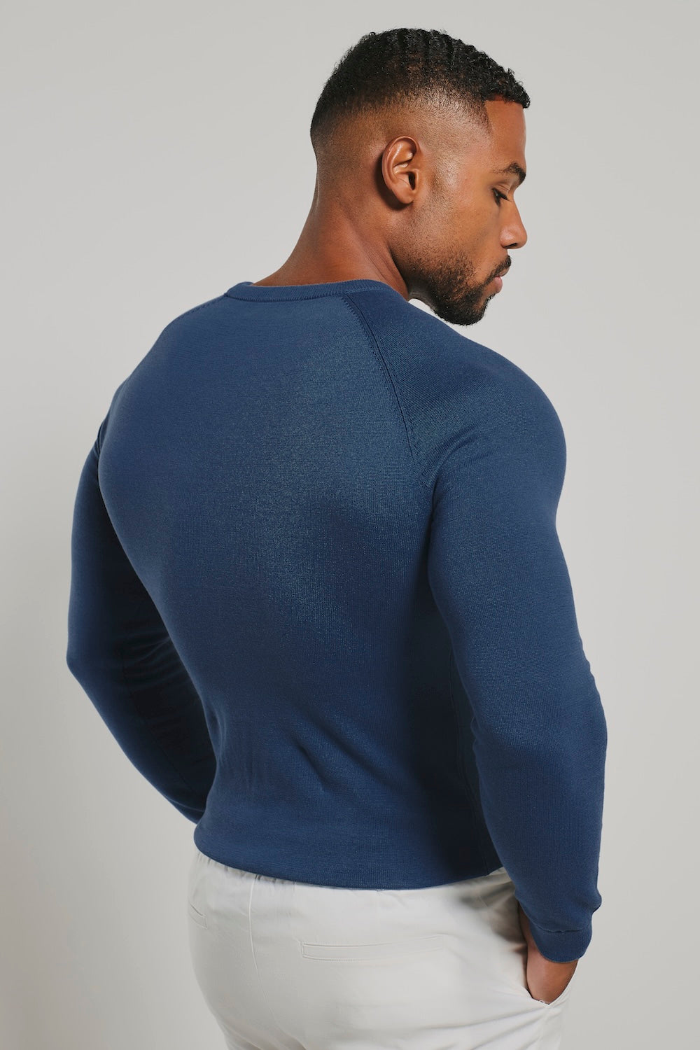 Pure Cotton Knitted Crew Neck Jumper in Airforce