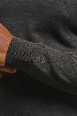 Pure Cotton Knitted Half Zip Neck Jumper in Anthracite