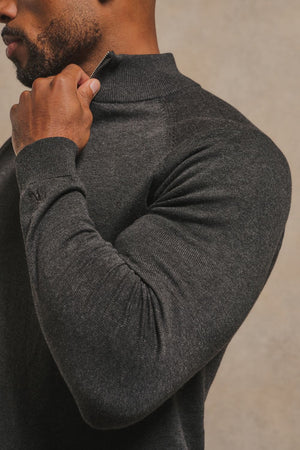 Pure Cotton Knitted Half Zip Neck Jumper in Anthracite