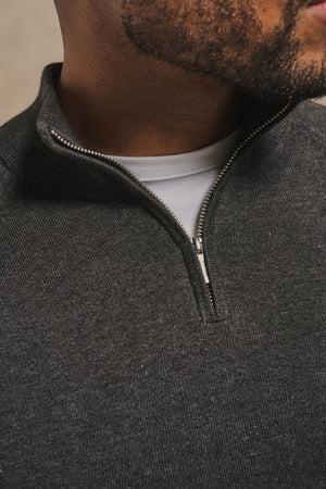 Pure Cotton Knitted Half Zip Neck Jumper in Anthracite
