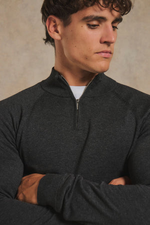 Pure Cotton Knitted Half Zip Neck Jumper in Anthracite