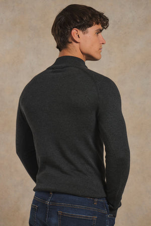 Pure Cotton Knitted Half Zip Neck Jumper in Anthracite