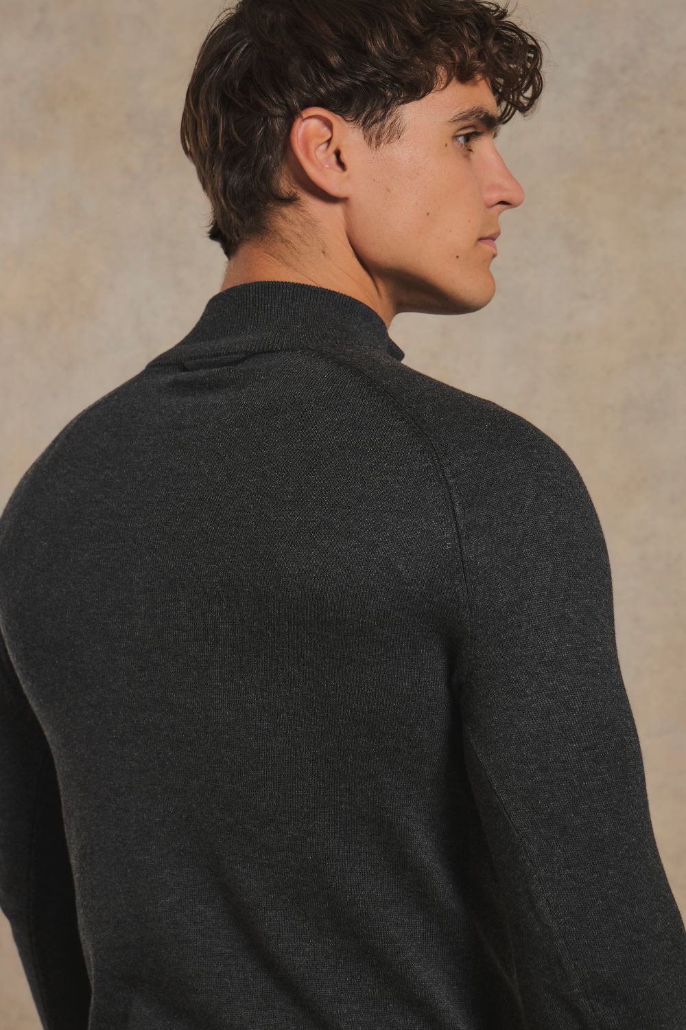 Pure Cotton Knitted Half Zip Neck Jumper in Anthracite