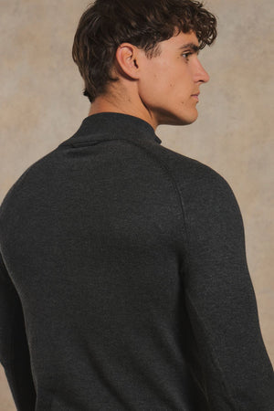 Pure Cotton Knitted Half Zip Neck Jumper in Anthracite