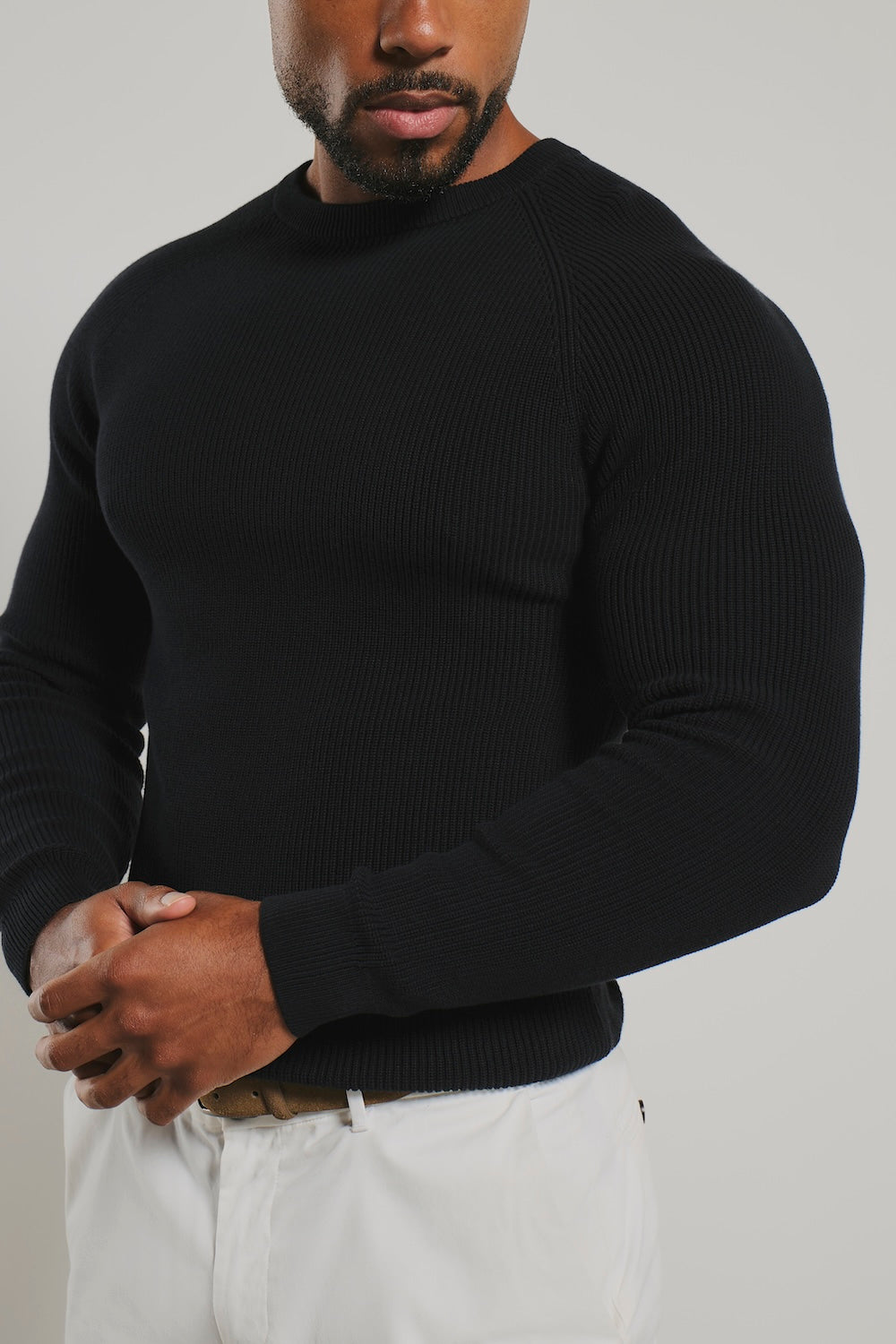 Pure Cotton Knitted Textured Crew Neck Jumper in Black