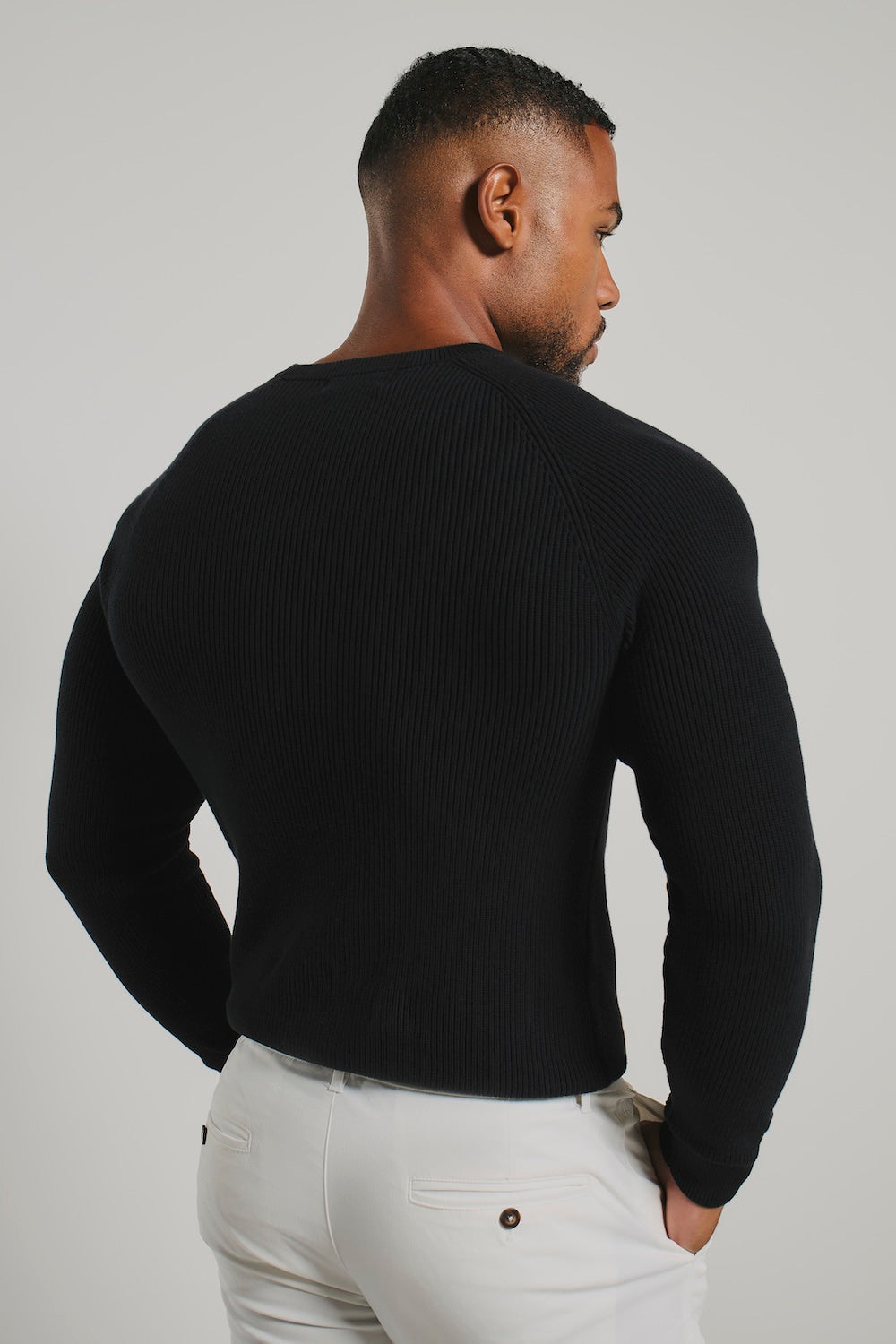 Pure Cotton Knitted Textured Crew Neck Jumper in Black