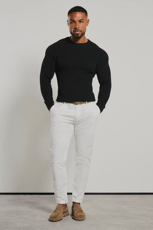 Pure Cotton Knitted Textured Crew Neck Jumper in Black