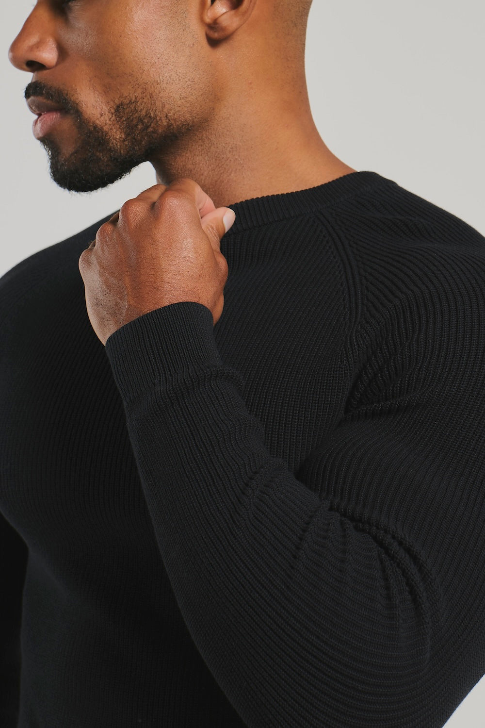 Pure Cotton Knitted Textured Crew Neck Jumper in Black