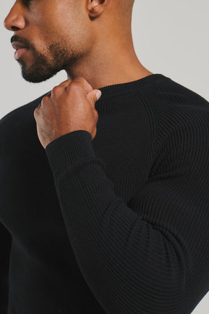 Pure Cotton Knitted Textured Crew Neck Jumper in Black