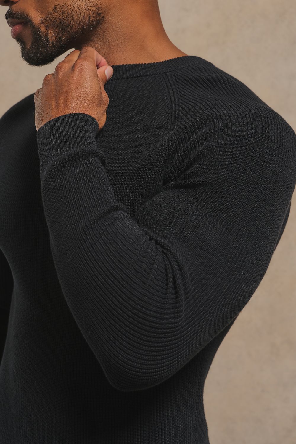 Pure Cotton Knitted Textured Crew Neck Jumper in Black