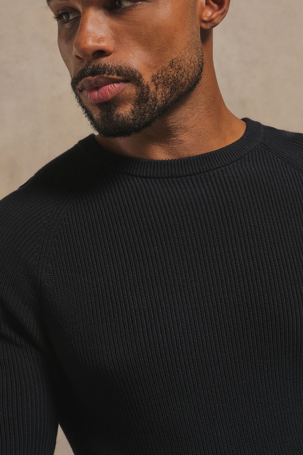 Pure Cotton Knitted Textured Crew Neck Jumper in Black