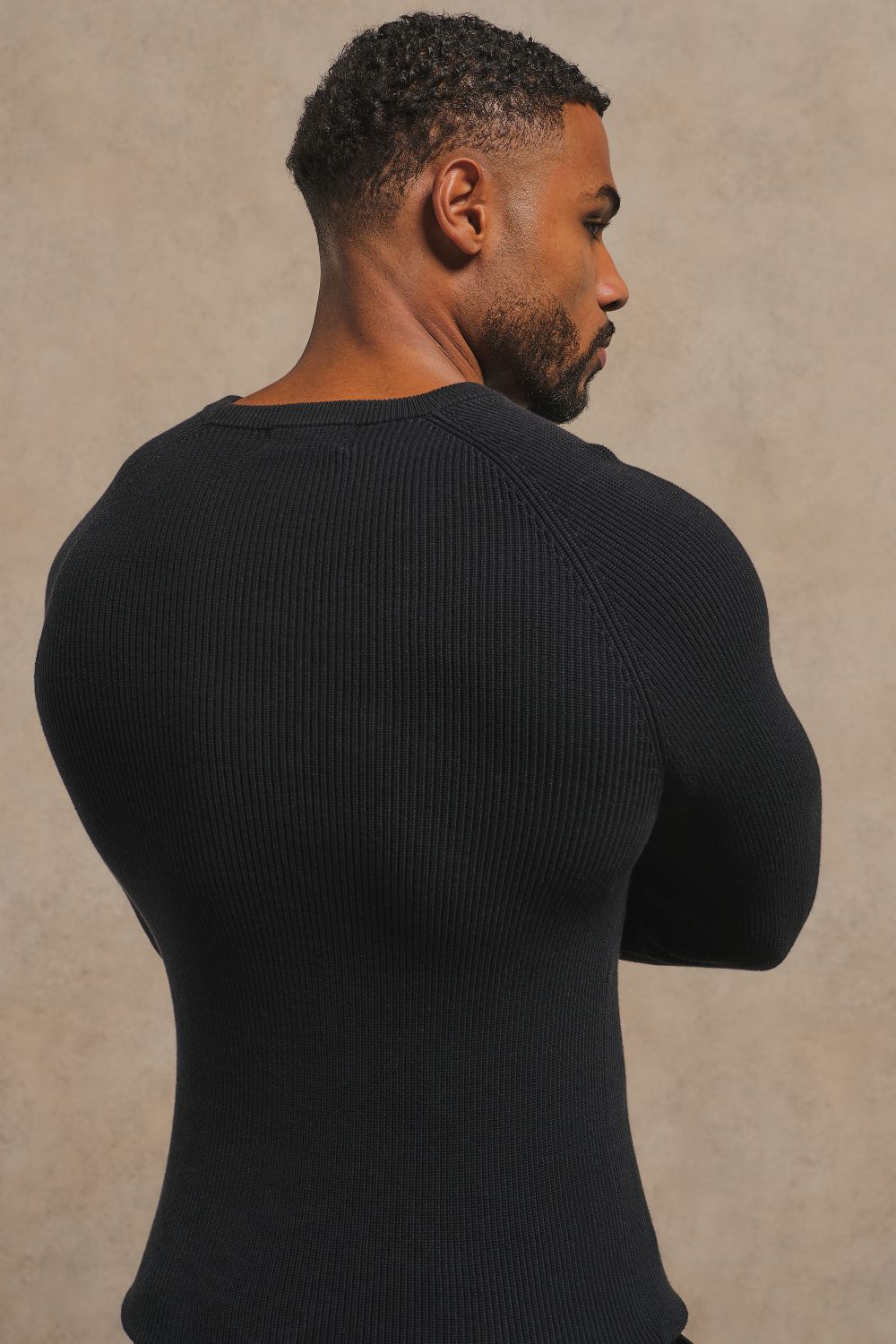 Pure Cotton Knitted Textured Crew Neck Jumper in Black