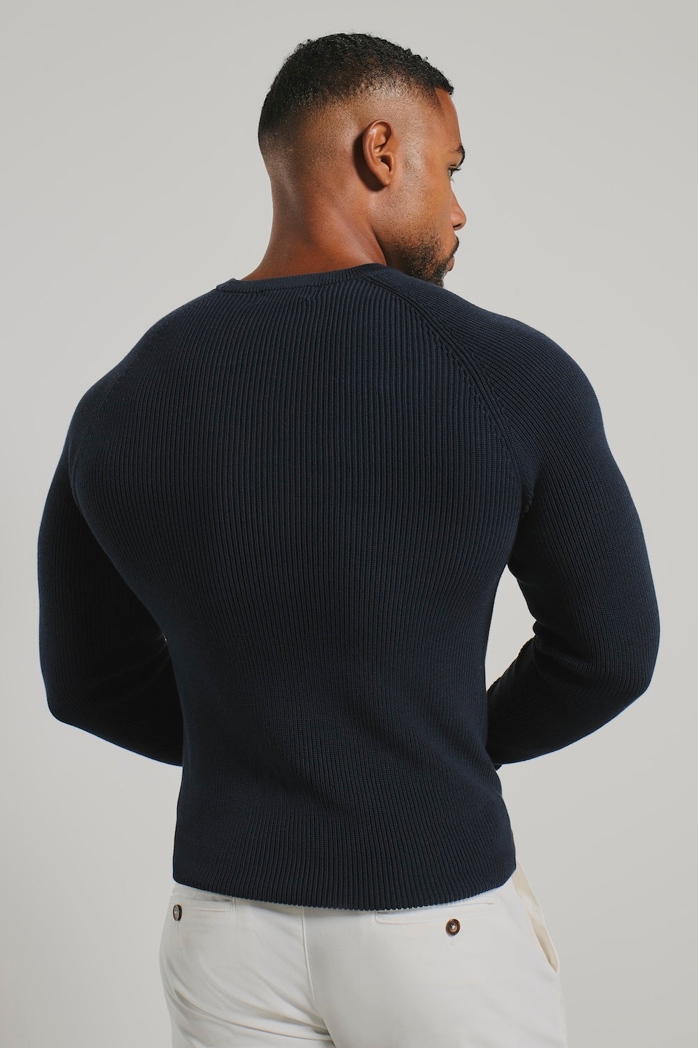 Pure Cotton Knitted Textured Crew Neck Jumper in Navy
