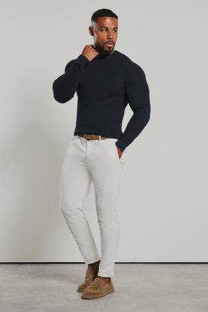 Pure Cotton Knitted Textured Crew Neck Jumper in Navy