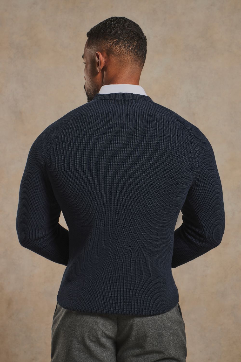 Pure Cotton Knitted Textured Crew Neck Jumper in Navy