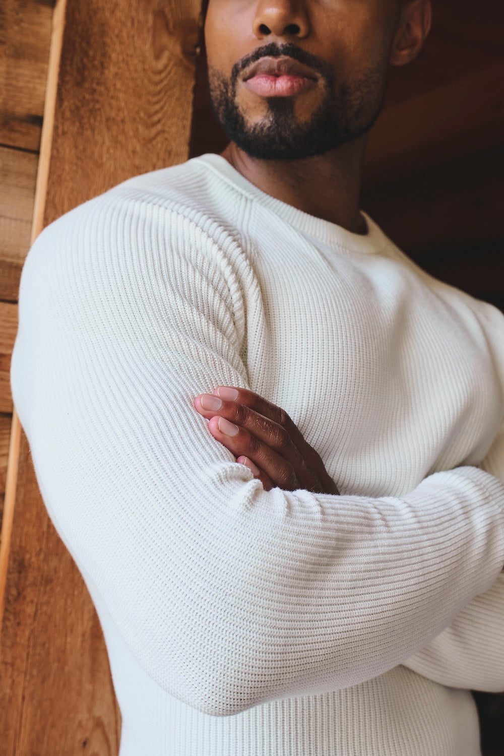 Pure Cotton Knitted Textured Crew Neck Jumper in Winter White