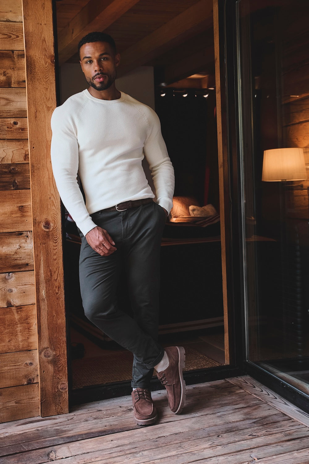 Pure Cotton Knitted Textured Crew Neck Jumper in Winter White